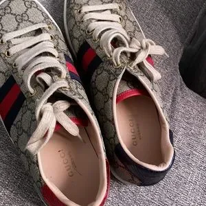 Gucci | Shoes | Tan And Blue And Red Gucci Sneakers | Poshmark